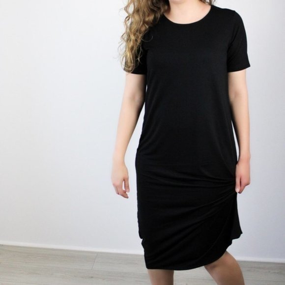 Round Neck Short Sleeve Midi Dress - Black Size Small - Picture 7 of 8